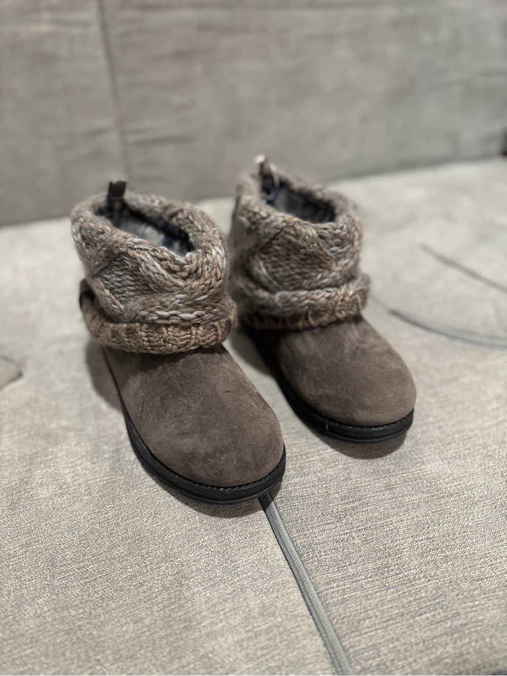 Muk Luks Brown Suede Knit Cuff Ankle Boots